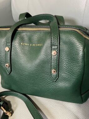 Poppy & Peonies Forest Green Pebbled Leather Satchel with Gold Hardware
